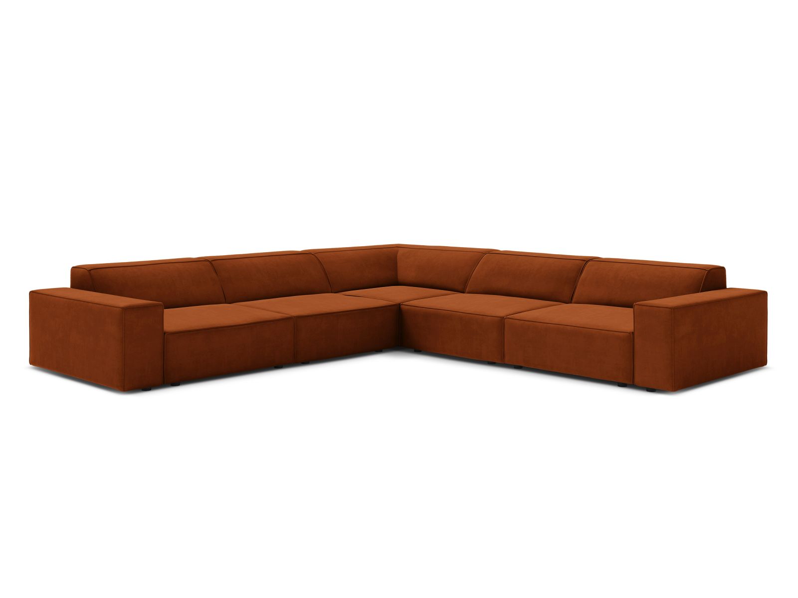 Jodie Velour modulares Symmetrical Ecksofa 6 Sitzer in Terracotta-Bluvel präsentiert im Onlineshop von KAQTU Design AG. Ecksofa ist von Micadoni