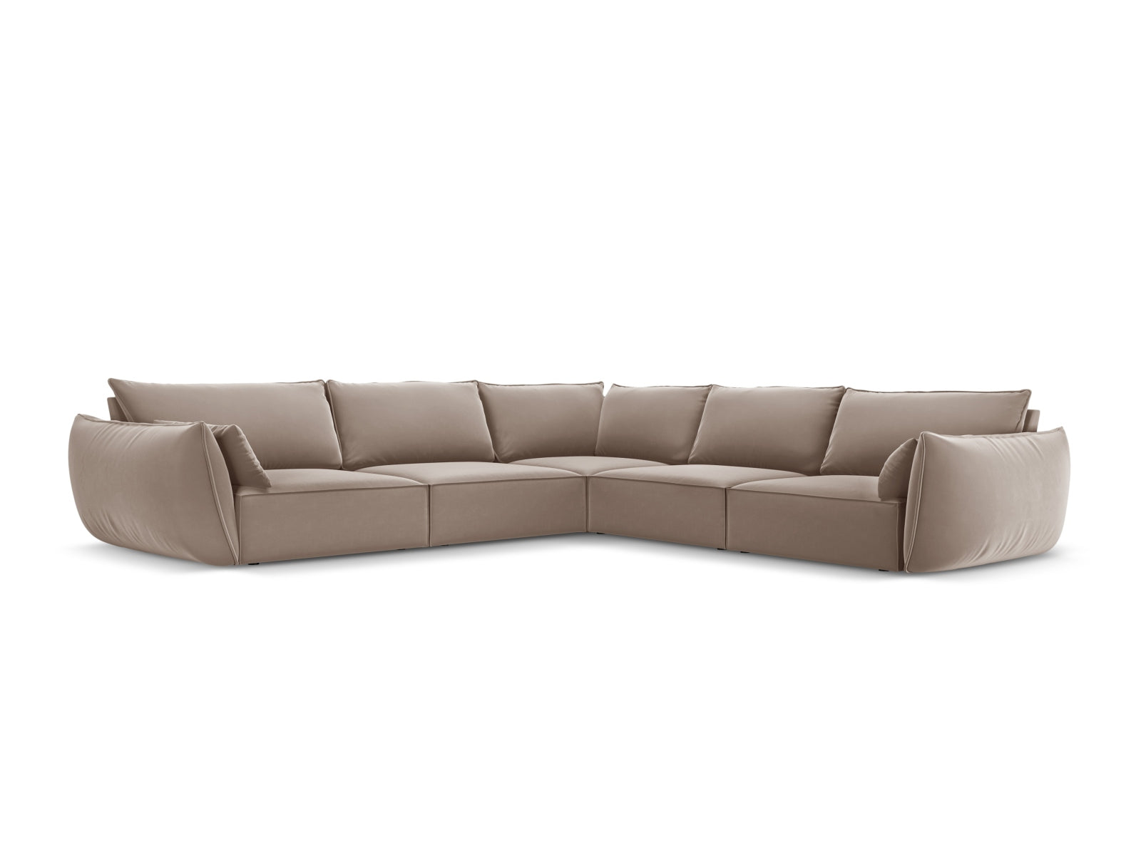 Elegantes Kaelle Velour Ecksofa in Cappuccino, 7-Sitzer, ideal für stilvolle Wohnräume, präsentiert von Micadoni.