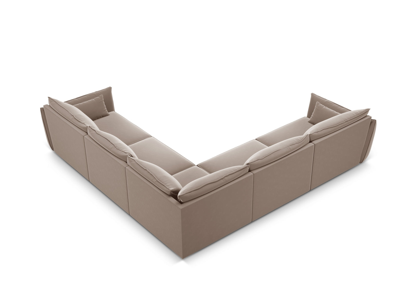 Luxuriöses 7-Sitzer Ecksofa Kaelle aus Velours in sanftem Cappuccino, perfekt für moderne Wohnkonzepte von Micadoni.