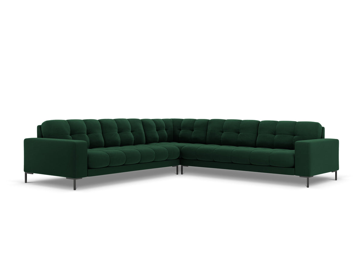 Mamaia Velour Symmetrical Ecksofa 6 Sitzer in Bottle Green/Schwarz-Bluvel präsentiert im Onlineshop von KAQTU Design AG. Ecksofa ist von Micadoni