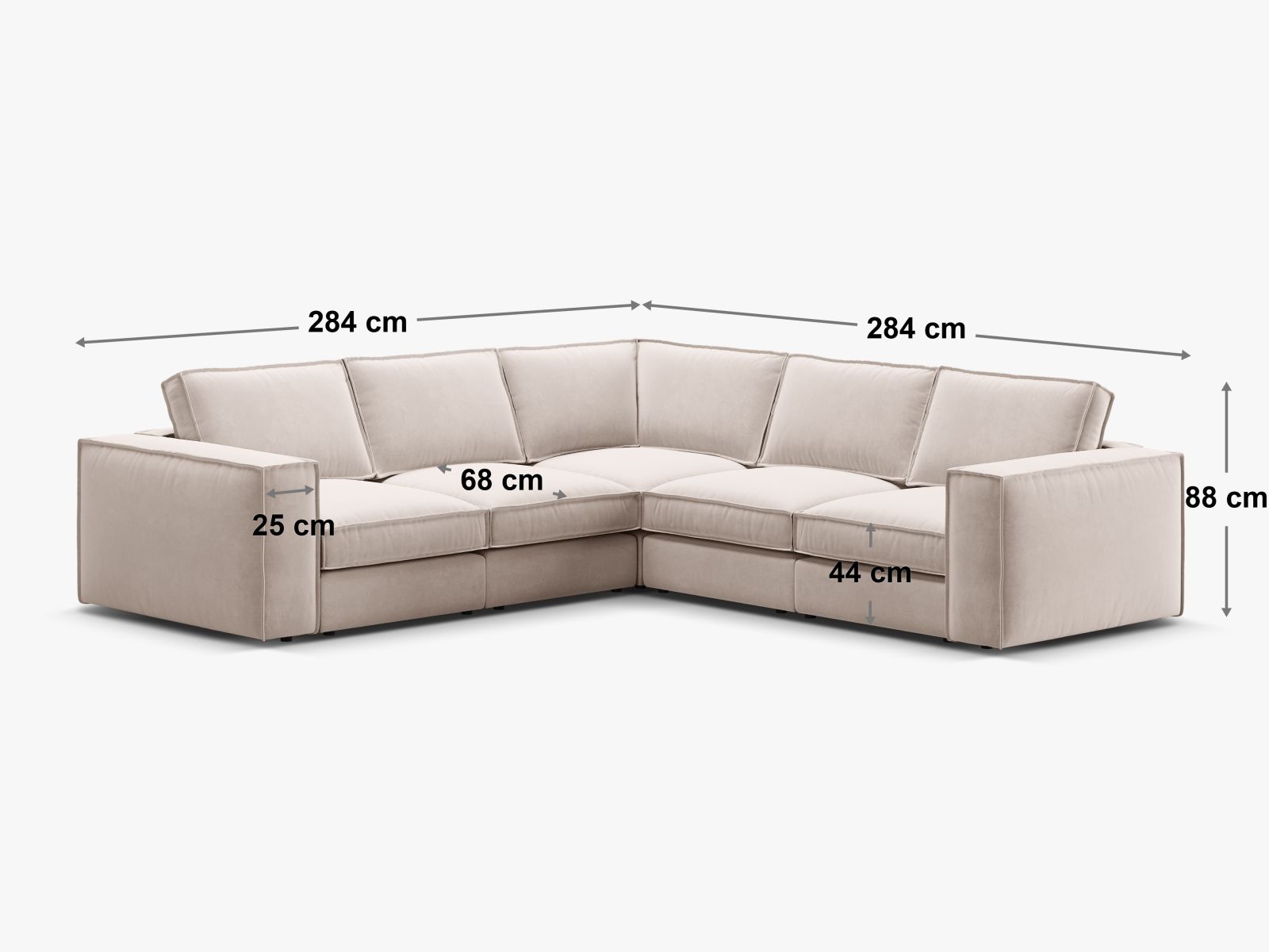 Modulares 4-Sitzer Ecksofa Pola von Micadoni, symmetrisches Design, perfekt für stilvolle Wohnzimmer und vielseitige Raumgestaltungen.