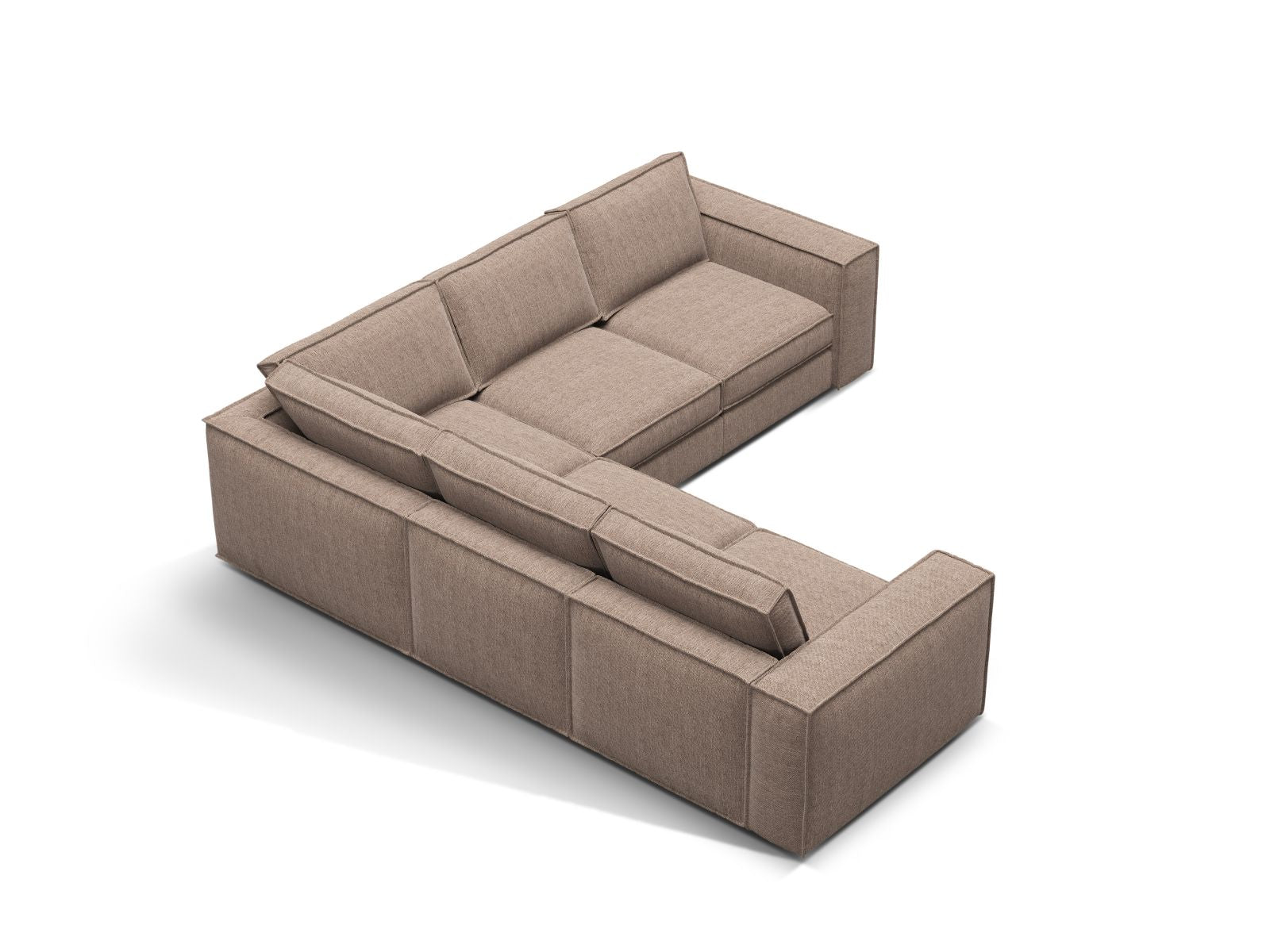 Modulares 4-Sitzer Ecksofa Pola in hellem Braun, stilvoll und vielseitig, ideal für moderne Wohnräume. Entdecken Sie Komfort und Eleganz.