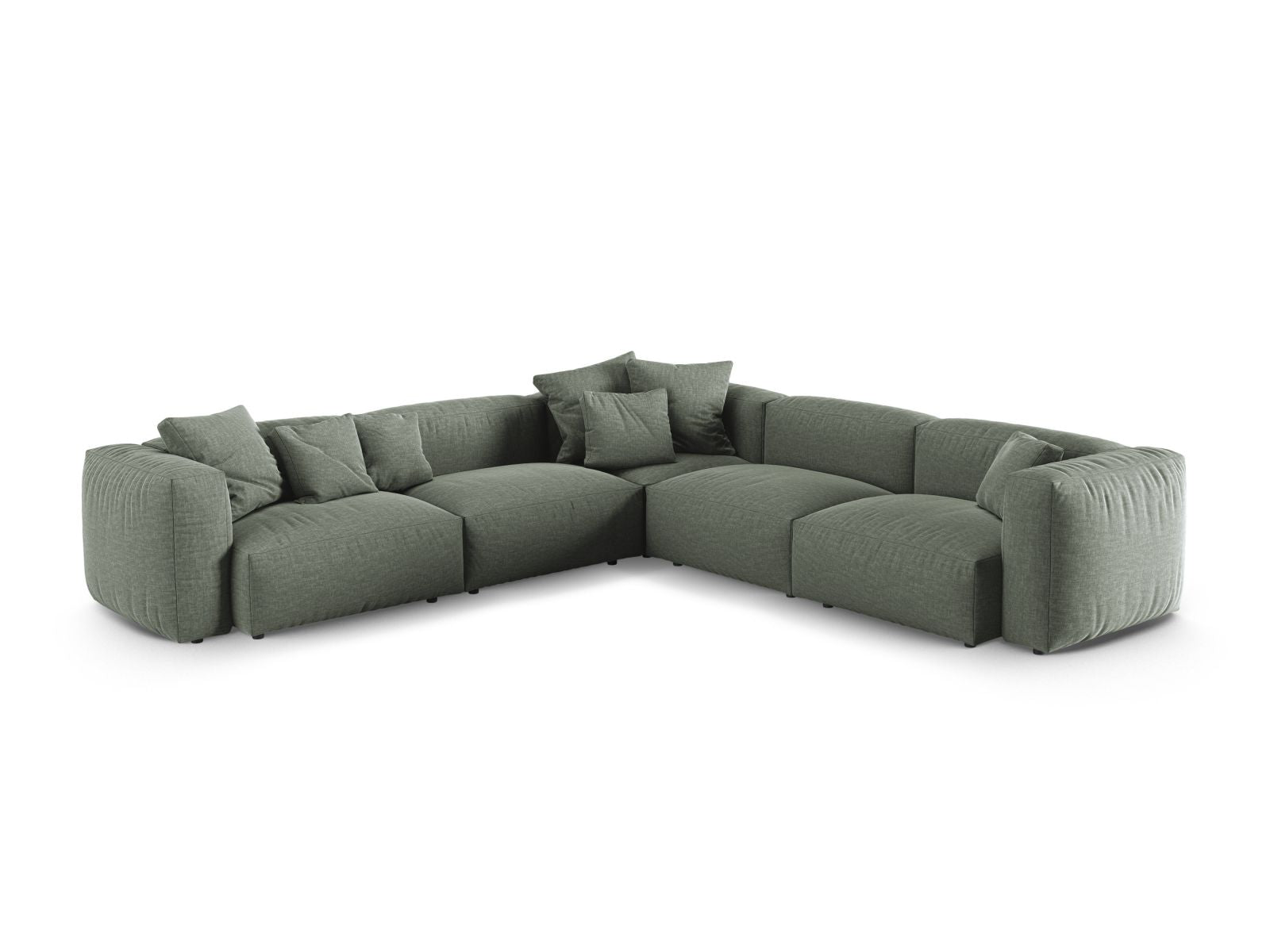 Elegantes, symmetrisches 5-Sitzer Ecksofa XL Martina in frischem Grün, perfekt für entspannte Stunden im modernen Zuhause.