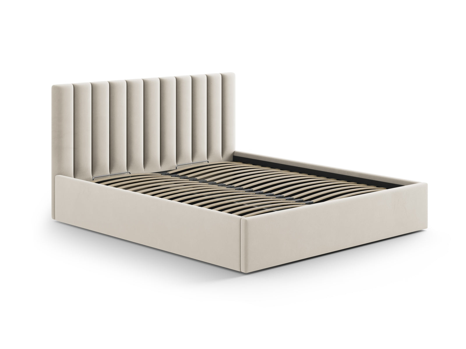 Stilvolles Kopfteil Allison in 150 cm Breite, aus edlem Dark Beige-Bluvel, perfekt für moderne Schlafzimmergestaltung.