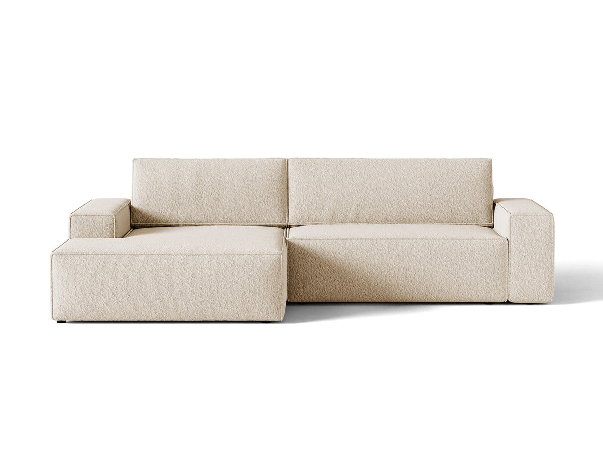 Jodie Boucle Ecksofa links mit Schlaffunktion und Stauraumbox 3 Sitzer in Beige-Baloo präsentiert im Onlineshop von KAQTU Design AG. Bettsofa links ist von Micadoni