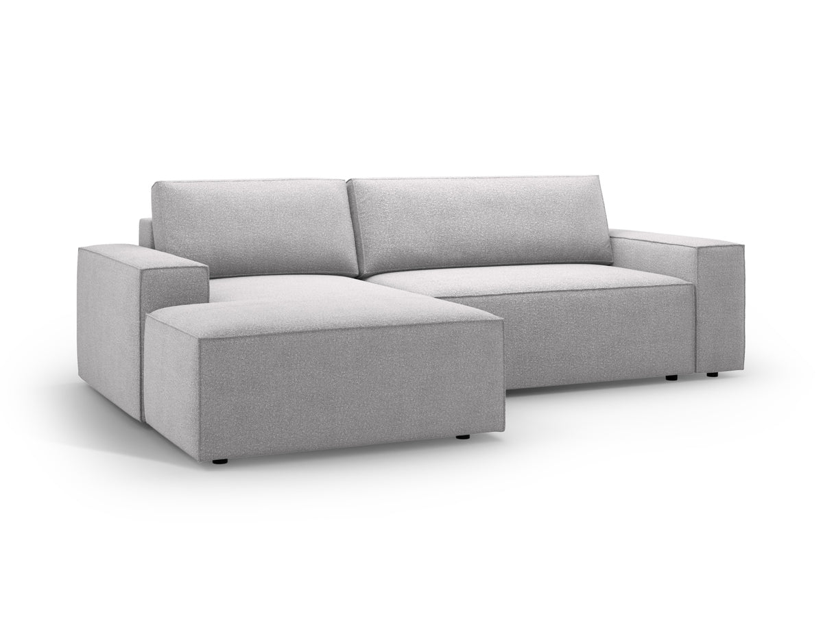 Jodie Boucle Ecksofa links mit Schlaffunktion und Stauraumbox 3 Sitzer in Light Grey-Baloo präsentiert im Onlineshop von KAQTU Design AG. Bettsofa links ist von Micadoni