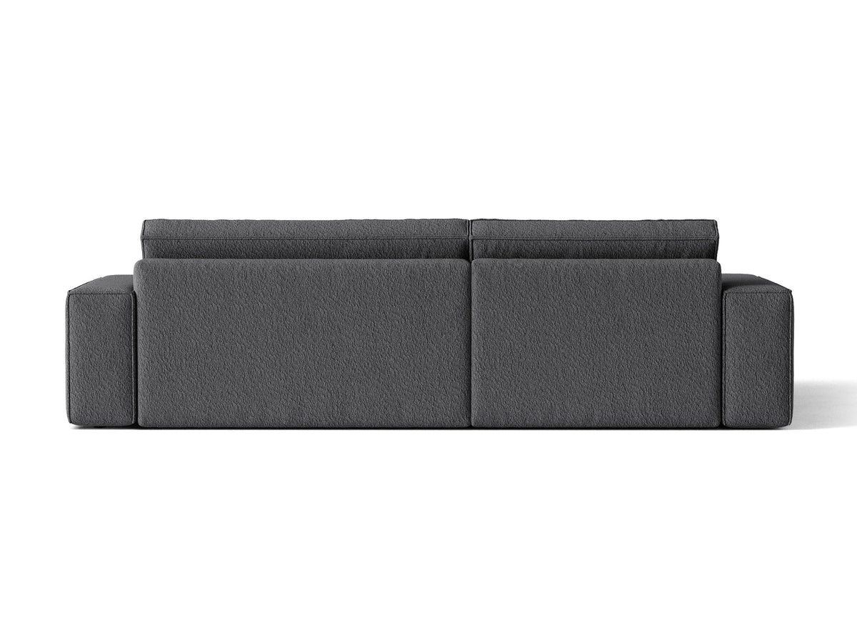 Braunes Ecksofa Jodie von Micadoni mit linker Ausrichtung, Baloo-Stoffbezug, schwarzen Kunststoffbeinen und ausklappbarem Bettkasten.