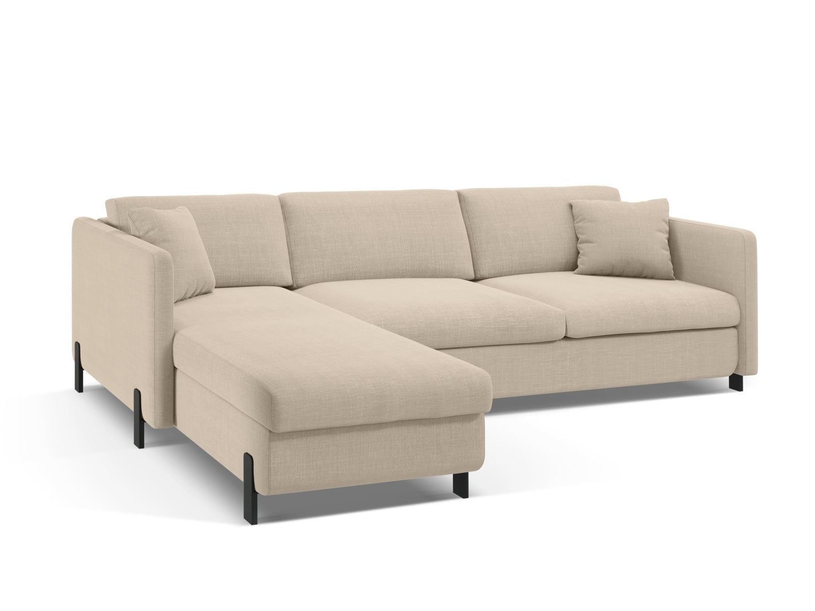 Beige Ecksofa Gloria links mit Schlaffunktion, 5-Sitzer, elegantes Design, bietet zusätzlichen Stauraum und Komfort für Ihr Zuhause.