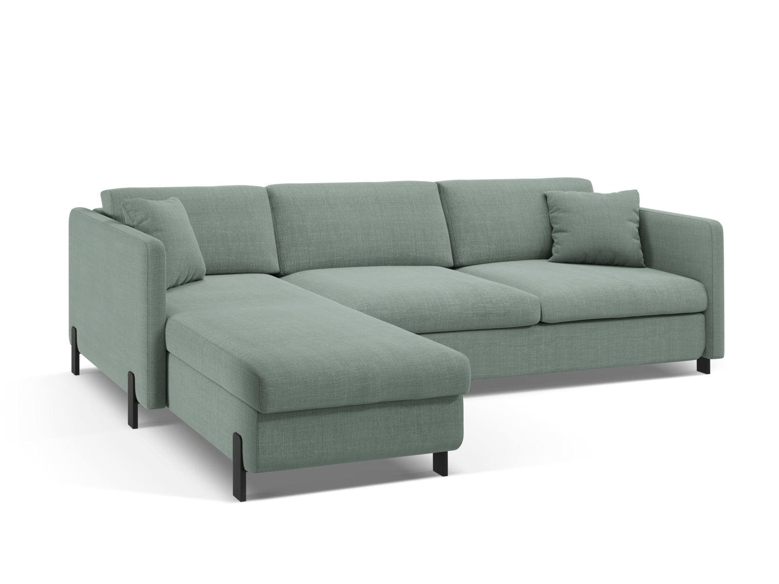 Modernes 5-Sitzer Ecksofa in Mintgrün von Micadoni, bietet Schlaffunktion und Stauraum für zusätzlichen Komfort und Stil.