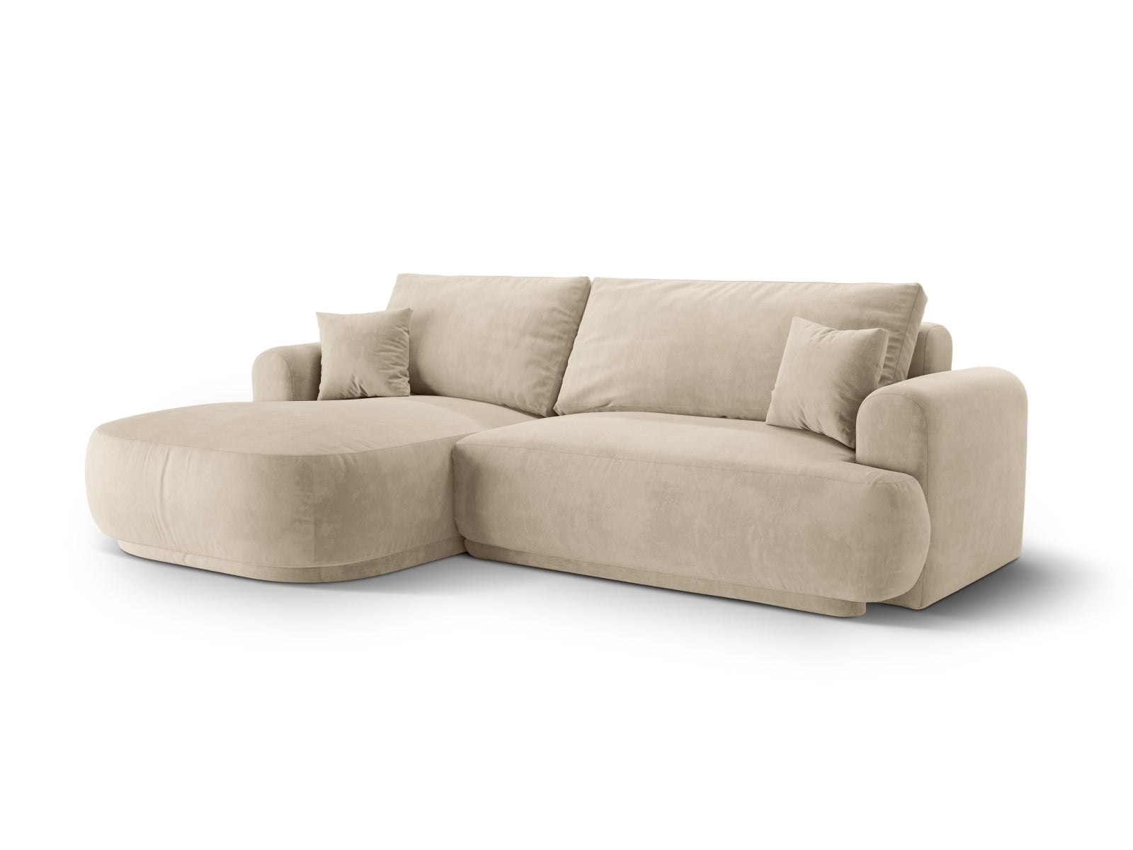 Erleben Sie das stilvolle Ella Velour Ecksofa links von Micadoni. Dieses 5-Sitzer Sofa vereint Schlaffunktion und praktischen Stauraum für maximalen Komfort.