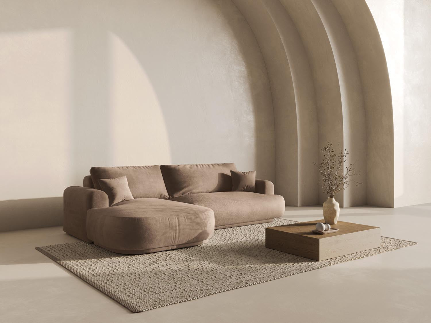Entdecken Sie das elegante Ella Velour Ecksofa links von Micadoni. Dieses 5-Sitzer Sofa bietet eine Schlaffunktion und cleveren Stauraum für Ihr Zuhause.