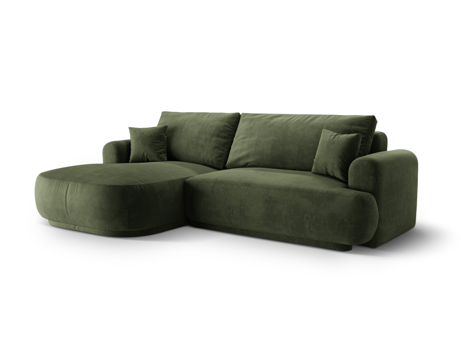 Erleben Sie das Ella Velour Modular Ecksofa links von Micadoni. 5-Sitzer mit praktischer Schlaffunktion und Stauraum – ideal für stilvolle Wohnräume.