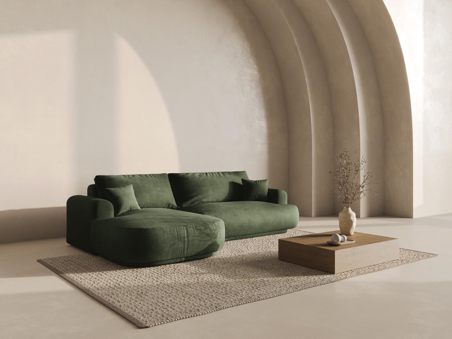 Entdecken Sie das Ella Velour Modular Ecksofa links von Micadoni. Mit Schlaffunktion und Stauraum, perfekt für Ihr modernes Zuhause.