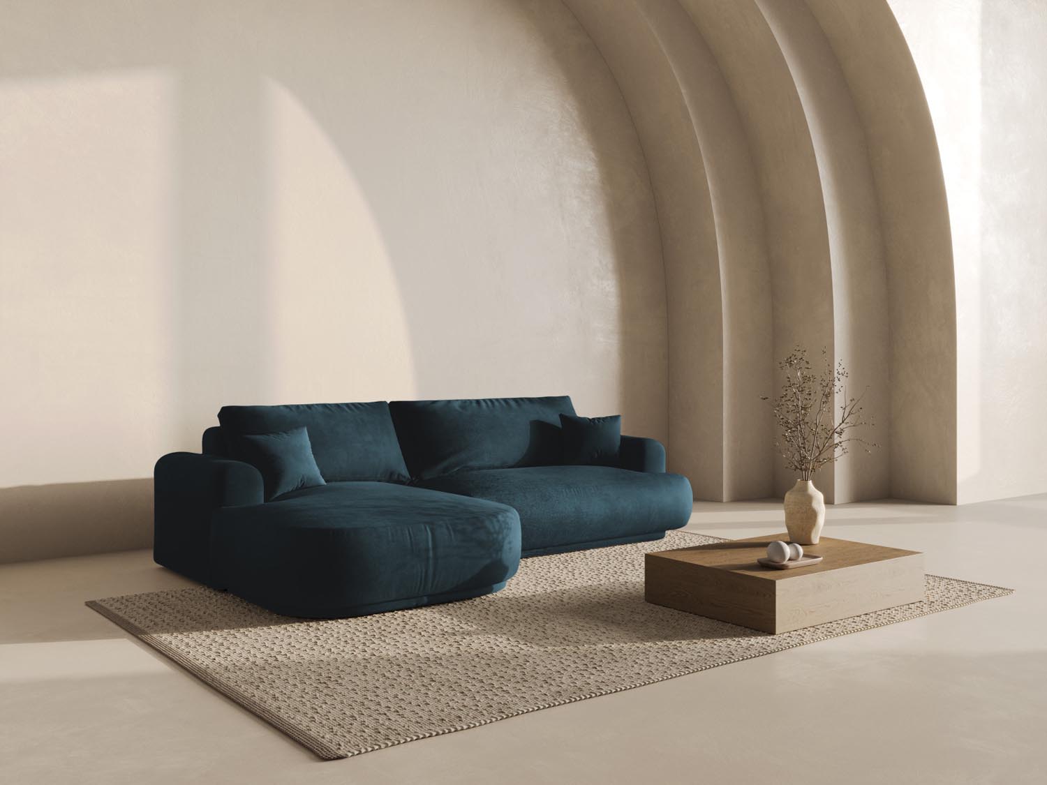Erleben Sie das stilvolle Ella Velour Ecksofa links von Micadoni. Dieses 5-Sitzer Sofa vereint Schlaffunktion und praktischen Stauraum für maximalen Komfort.