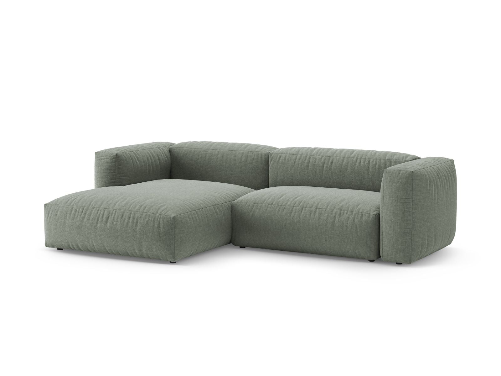 Elegantes 4-Sitzer Ecksofa Martina in Moss Green-Boston mit praktischer Bettfunktion, ideal für stilvolle Wohnräume.