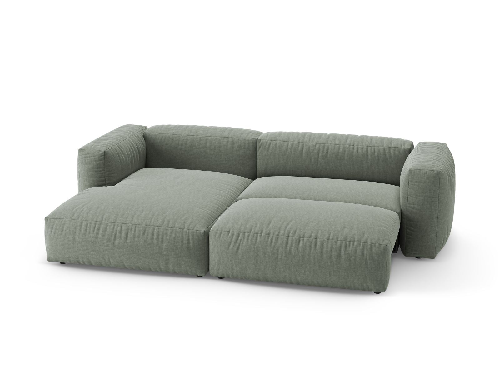 Stylisches 4-Sitzer Ecksofa Martina in Moss Green-Boston, ideal für Wohnräume, bietet eine praktische Bettfunktion für zusätzlichen Komfort.