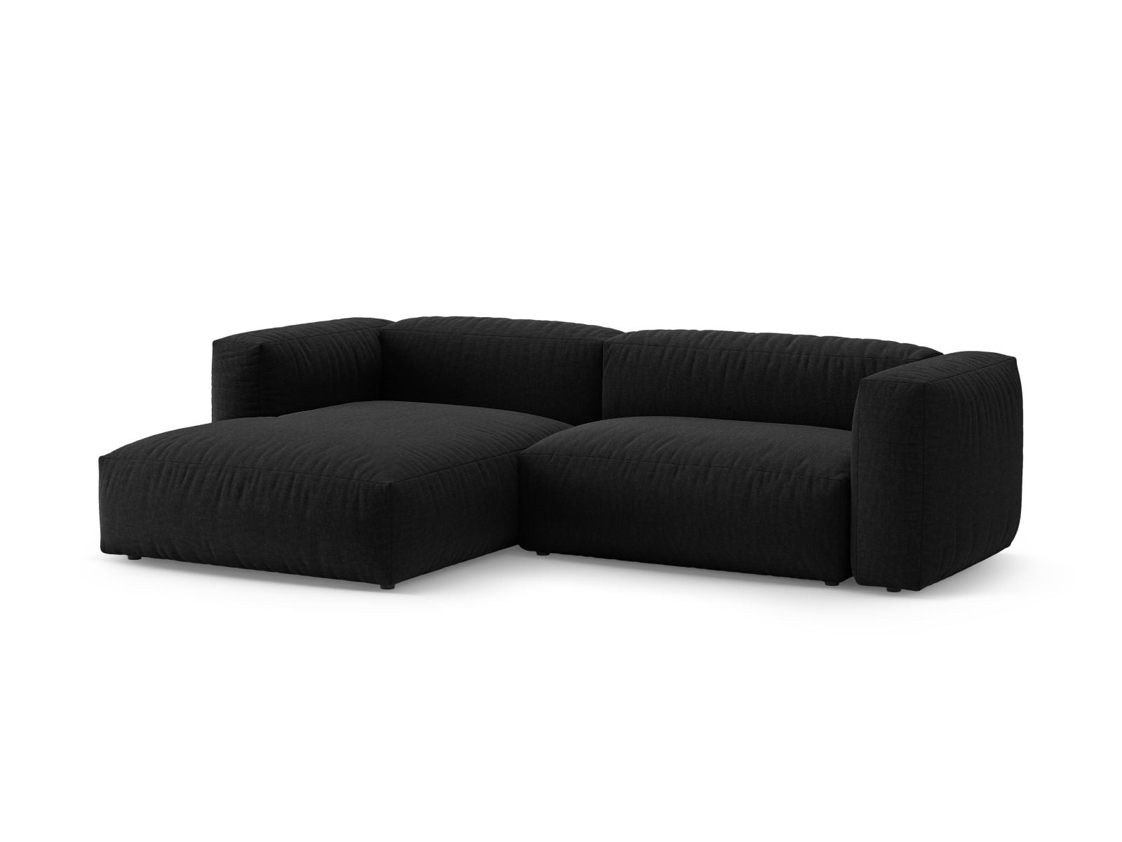Stylisches 4-Sitzer Ecksofa links mit Bettfunktion Martina in elegantem Black-Boston, ideal für modernes Wohnen und Entspannung.