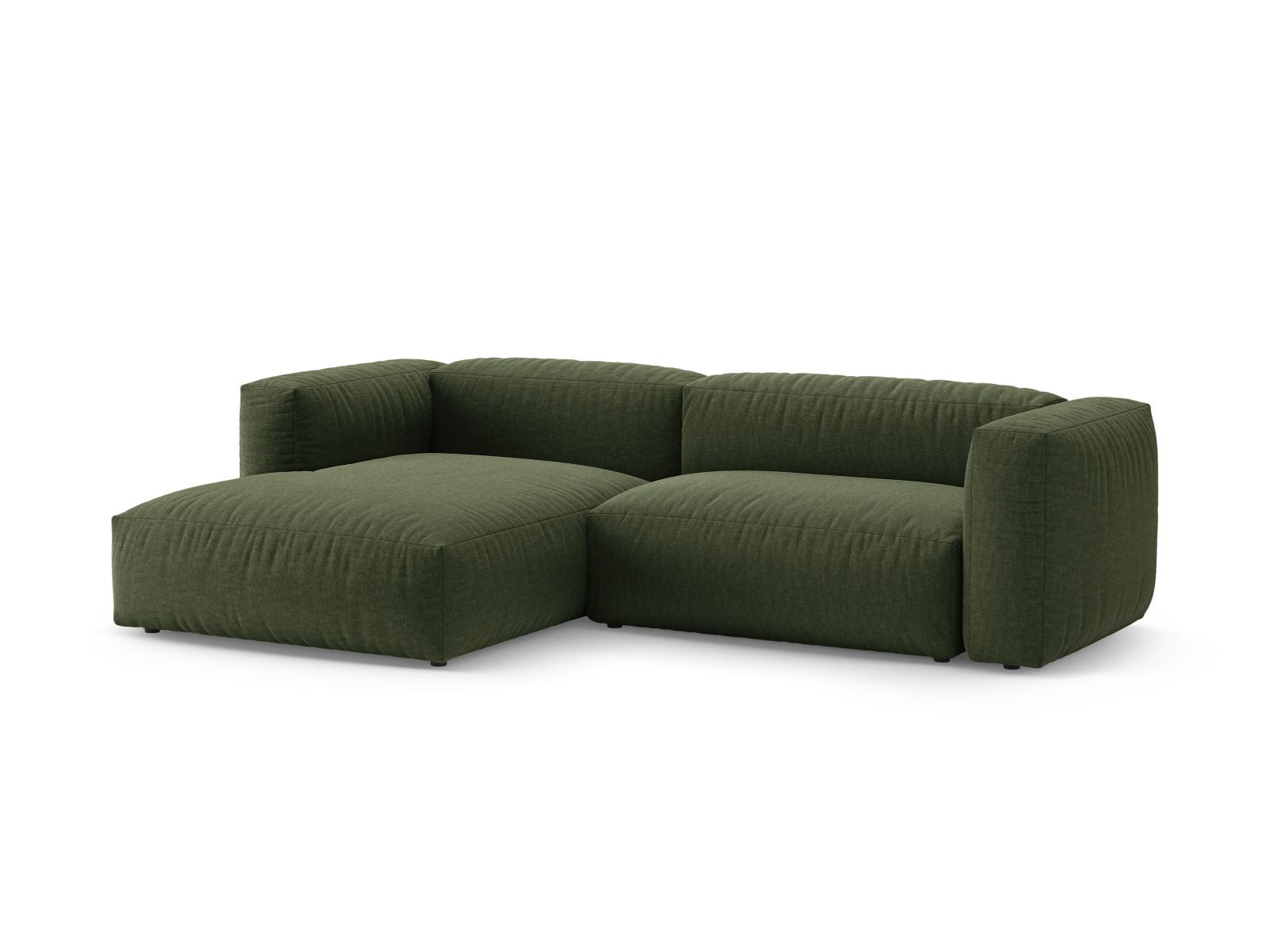 Modernes 4-Sitzer Ecksofa links mit Bettfunktion Martina in stilvollem Green-Boston, ideal für gemütliche Wohnräume.