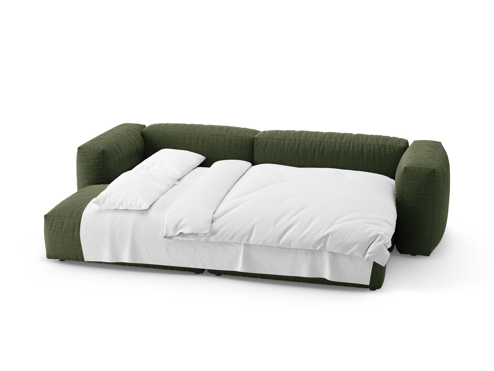 Elegantes 4-Sitzer Ecksofa links Martina in trendigem Green-Boston, perfekt für entspannte Abende und als komfortable Schlafcouch.