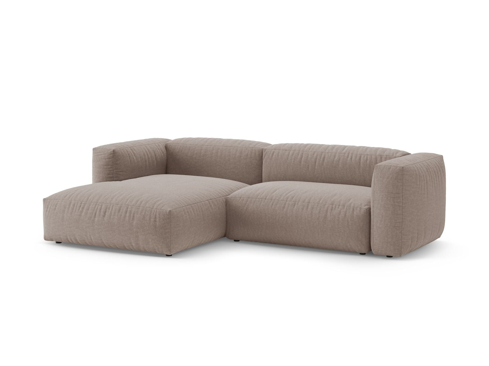 Stylisches 4-Sitzer Ecksofa Martina in Dunkelbeige mit praktischer Bettfunktion, ideal für gemütliche Abende und Gästeübernachtungen.