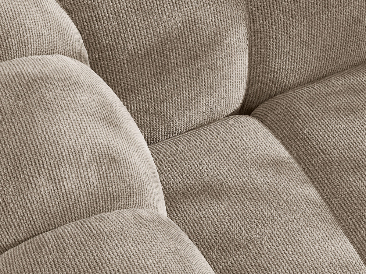 Lupine Ecksofa mit Bettfunktion und Stauraum links, Bezug aus Stoff Eden in Leichtes beige, schwarze Kunststoffbeine, Ecksofa-Form von Micadoni.
