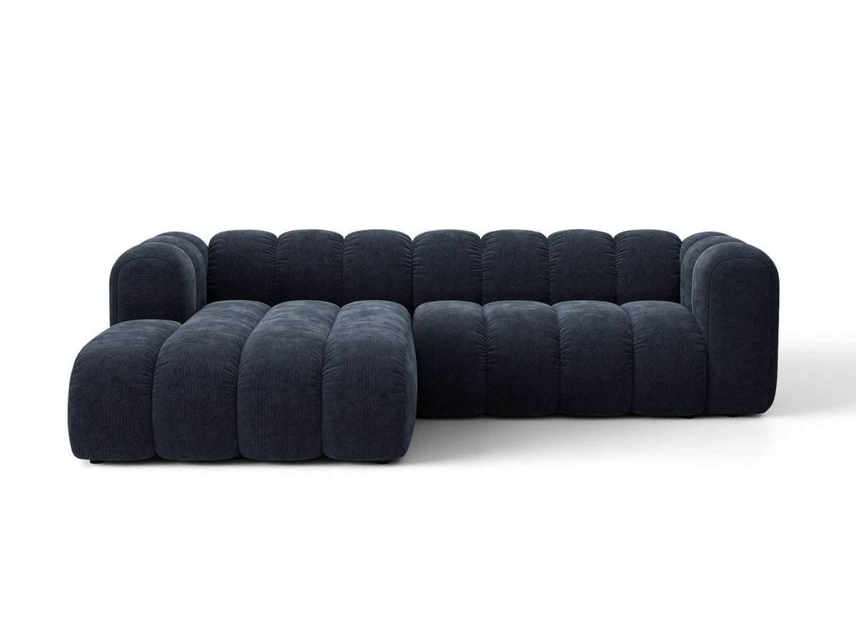 Lupine Ecksofa mit Bettfunktion und Stauraum links, Bezug aus Stoff Eden in Leichtes beige, schwarze Kunststoffbeine, Ecksofa-Form von Micadoni.