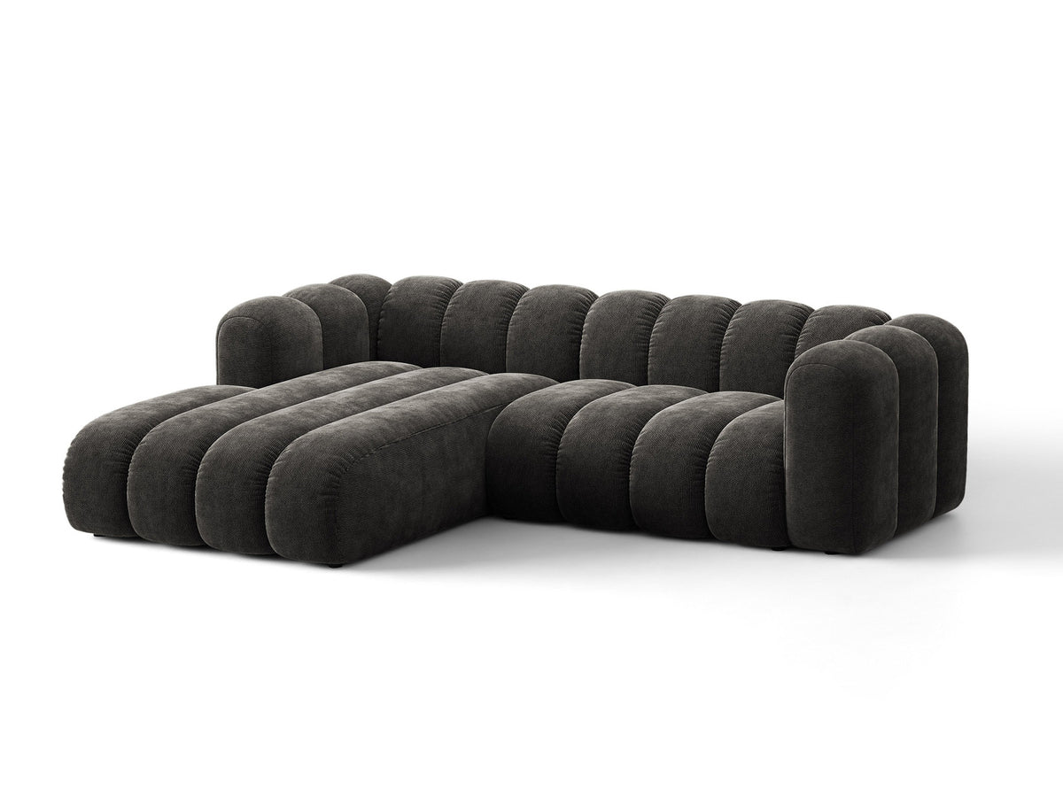 Lupine Ecksofa mit Bettfunktion und Stauraum links, Bezug aus Stoff Eden in Leichtes beige, schwarze Kunststoffbeine, Ecksofa-Form von Micadoni.