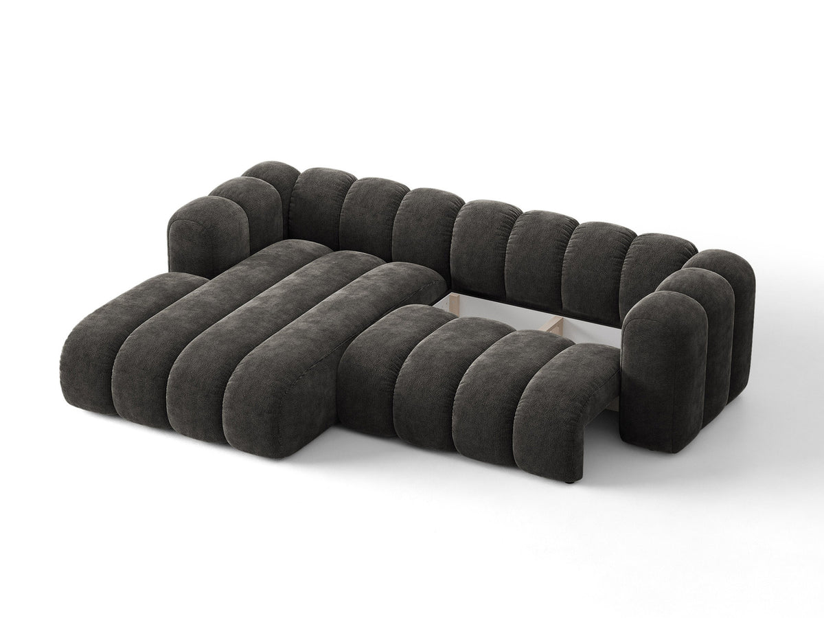 Lupine Ecksofa mit Bettfunktion und Stauraum links, Bezug aus Stoff Eden in Leichtes beige, schwarze Kunststoffbeine, Ecksofa-Form von Micadoni.