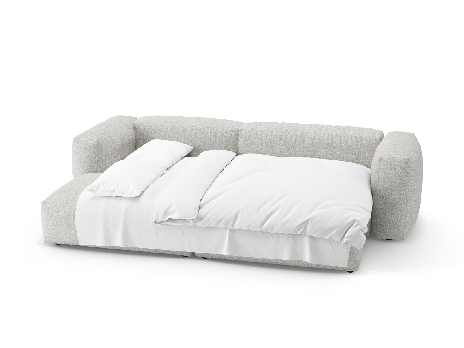 Stylisches 4-Sitzer Ecksofa links, Modell Martina, vereint Komfort und Funktionalität mit einer praktischen Schlafoption und modernem Design in Grey Beige.