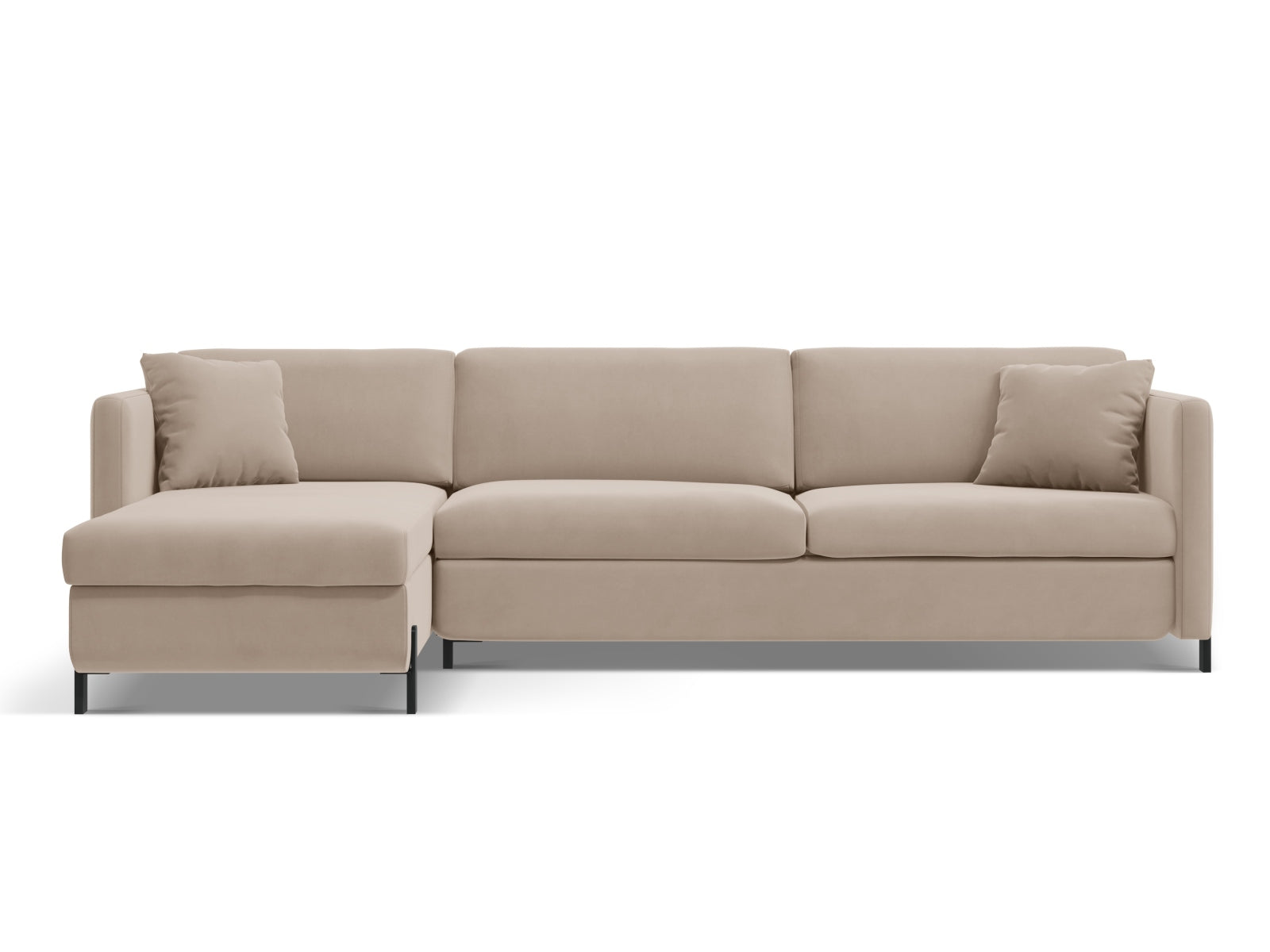 Gloria Velour links Ecksofa mit Schlaffunktion und Stauraum 5 Sitzer in Beige-Salvador präsentiert im Onlineshop von KAQTU Design AG. Bettsofa links ist von Micadoni