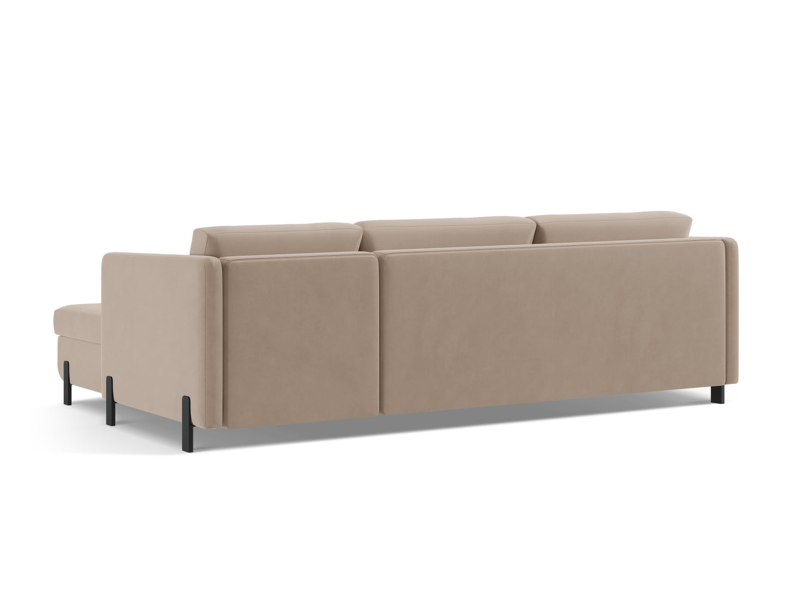 Beige Velours Ecksofa mit Schlaffunktion, linksseitig, 5-Sitzer, bietet zusätzlichen Stauraum und vereint Komfort mit modernem Design.