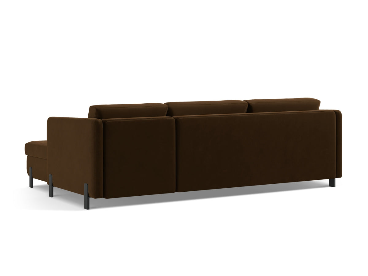 Gloria Velour links Ecksofa mit Schlaffunktion und Stauraum 5 Sitzer in Chocolate-Salvador präsentiert im Onlineshop von KAQTU Design AG. Bettsofa links ist von Micadoni