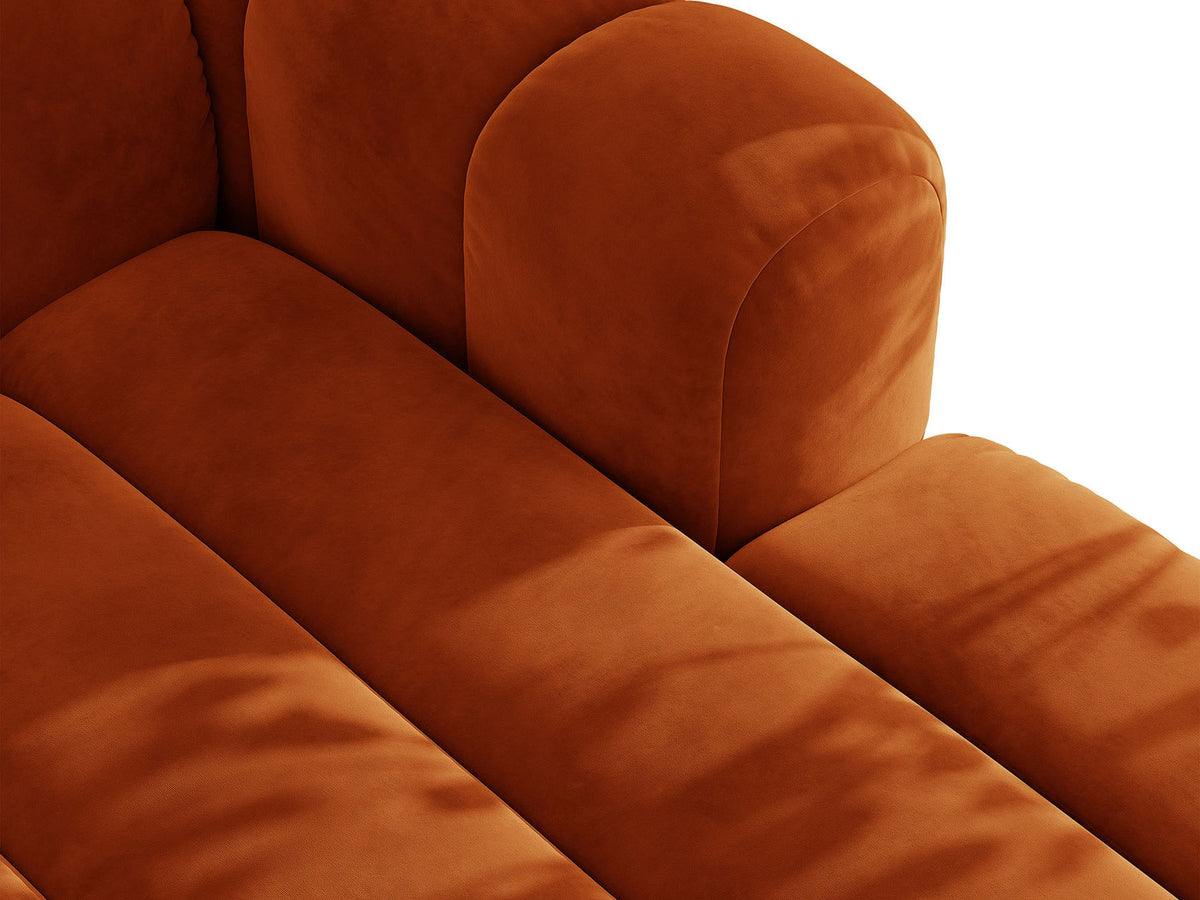 Lupine Ecksofa mit Bettfunktion und Stauraum links, Bezug aus Stoff Eden in Leichtes beige, schwarze Kunststoffbeine, Ecksofa-Form von Micadoni.