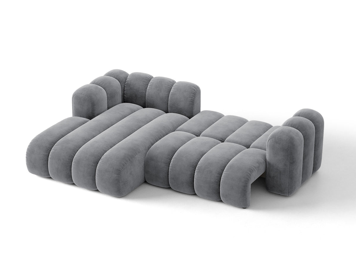 Lupine Ecksofa mit Bettfunktion und Stauraum links, Bezug aus Stoff Eden in Leichtes beige, schwarze Kunststoffbeine, Ecksofa-Form von Micadoni.