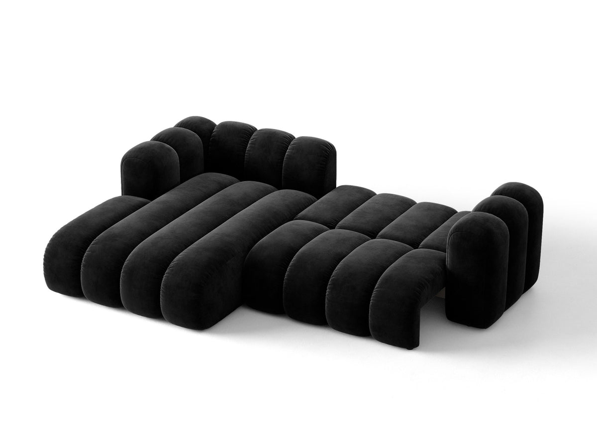 Lupine Ecksofa mit Bettfunktion und Stauraum links, Bezug aus Stoff Eden in Leichtes beige, schwarze Kunststoffbeine, Ecksofa-Form von Micadoni.