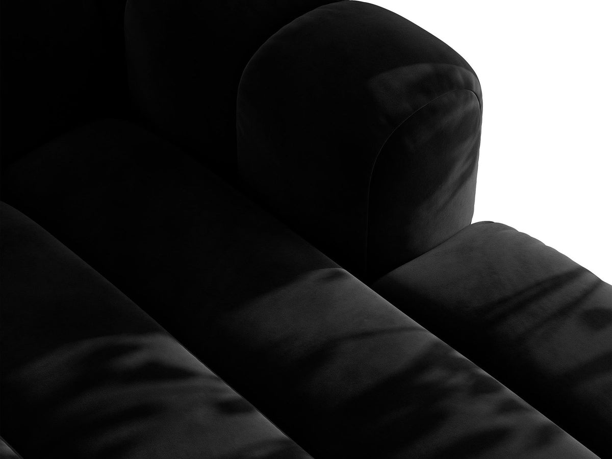 Lupine Ecksofa mit Bettfunktion und Stauraum links, Bezug aus Stoff Eden in Leichtes beige, schwarze Kunststoffbeine, Ecksofa-Form von Micadoni.