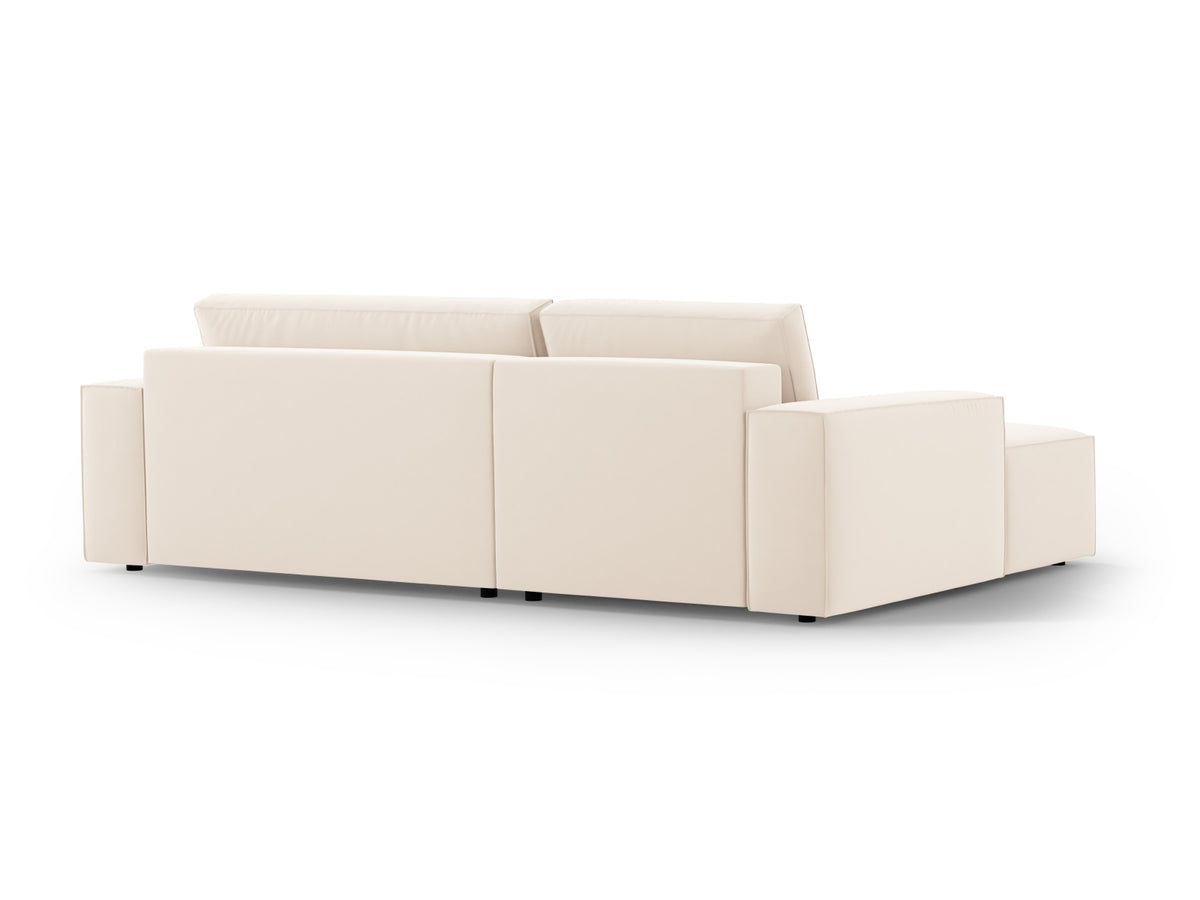 Jodie Velour Ecksofa links mit Schlaffunktion und Stauraumbox 3 Sitzer in Light Beige-Bluvel präsentiert im Onlineshop von KAQTU Design AG. Bettsofa links ist von Micadoni