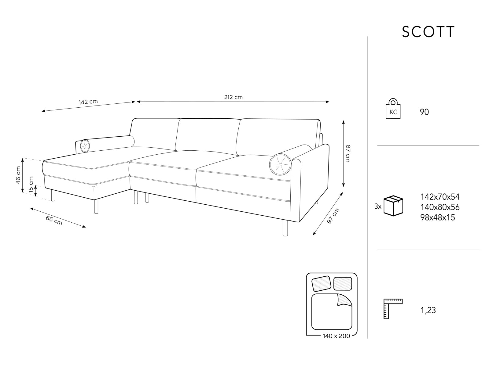 Scott Velour links Ecksofa mit Schlaffunktion und Stauraum 5 Sitzer in Dark Blue präsentiert im Onlineshop von KAQTU Design AG. Ecksofa links ist von Micadoni