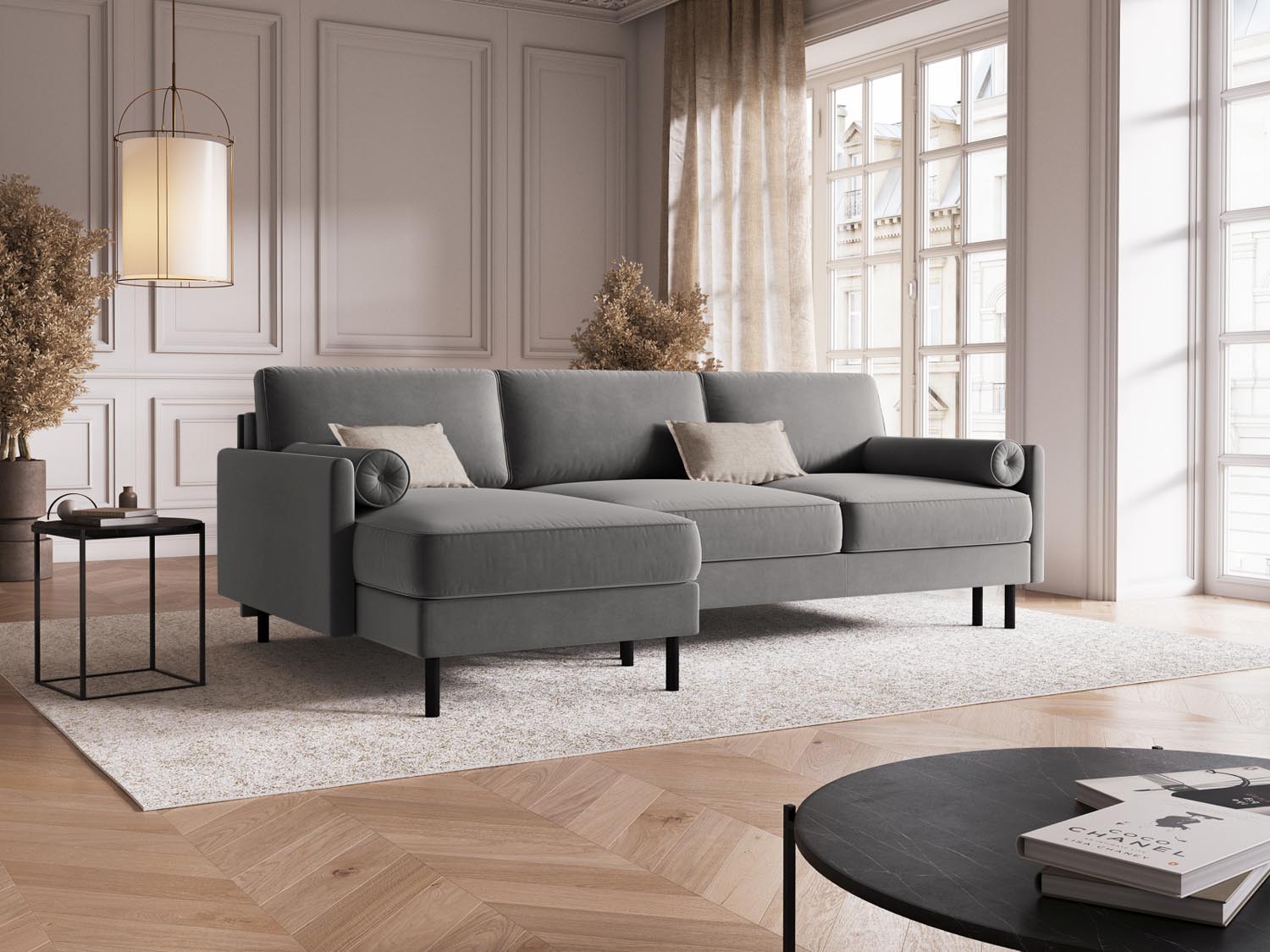Scott Velour links Ecksofa mit Schlaffunktion und Stauraum 5 Sitzer in Light Grey präsentiert im Onlineshop von KAQTU Design AG. Ecksofa links ist von Micadoni