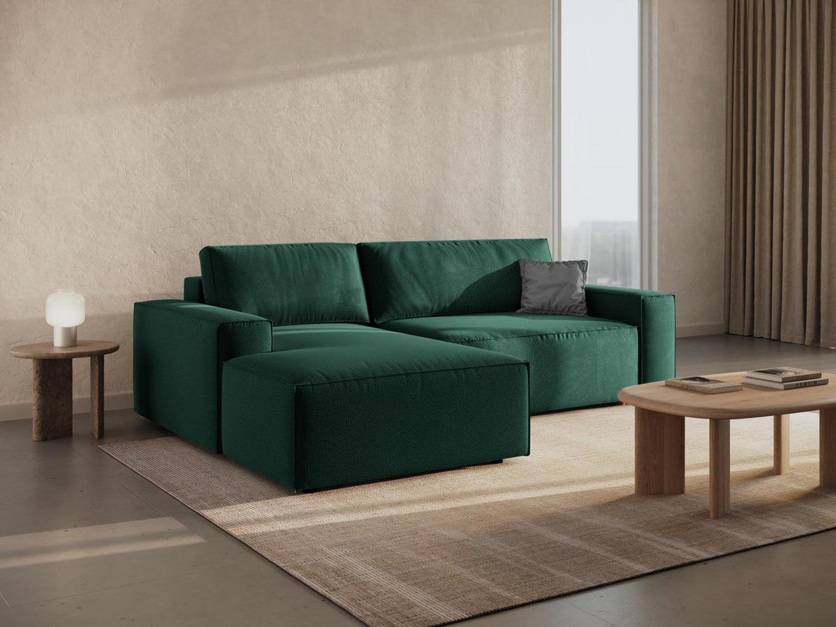 Jodie Ecksofa links mit Schlaffunktion und Stauraumbox 3 Sitzer in Green-Megan präsentiert im Onlineshop von KAQTU Design AG. Bettsofa links ist von Micadoni