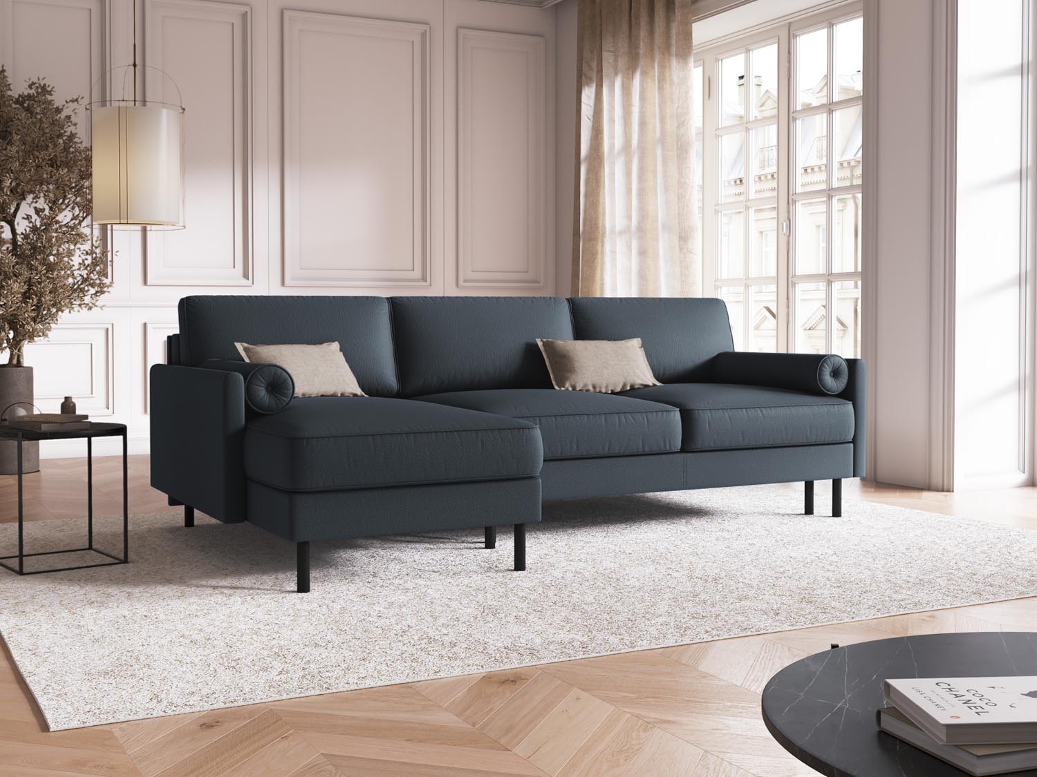 Scott Ecksofa links mit Schlaffunktion Stauraum 5 Sitzer in Blue präsentiert im Onlineshop von KAQTU Design AG. Ecksofa links ist von Micadoni