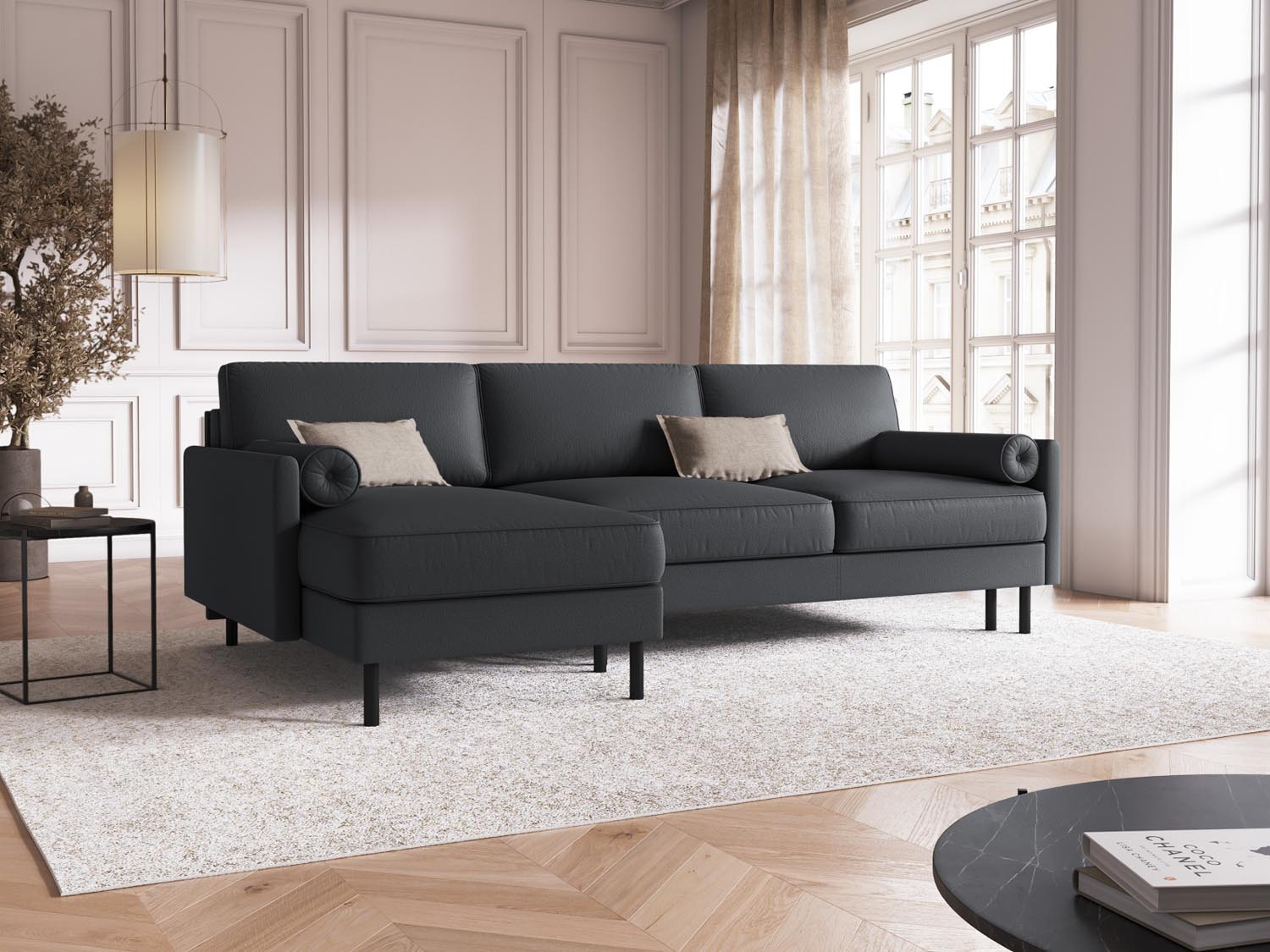 Scott Ecksofa links mit Schlaffunktion Stauraum 5 Sitzer in Dark Grey präsentiert im Onlineshop von KAQTU Design AG. Ecksofa links ist von Micadoni
