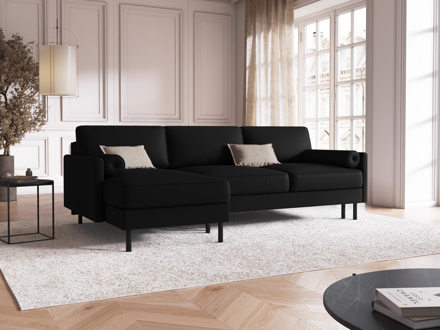 Scott Ecksofa links mit Schlaffunktion Stauraum 5 Sitzer in Black präsentiert im Onlineshop von KAQTU Design AG. Ecksofa links ist von Micadoni
