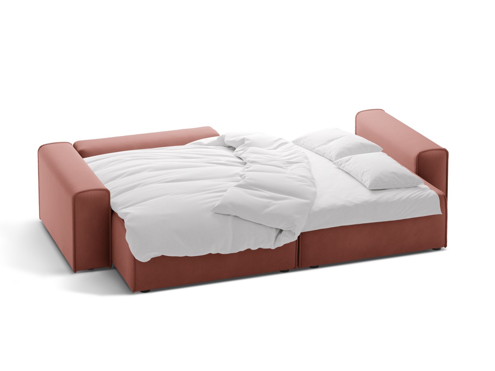 Elegantes 3-Sitzer Ecksofa links in Pink-Paris, ausgestattet mit einer komfortablen Schlaffunktion und praktischem Stauraum für zusätzlichen Platz.