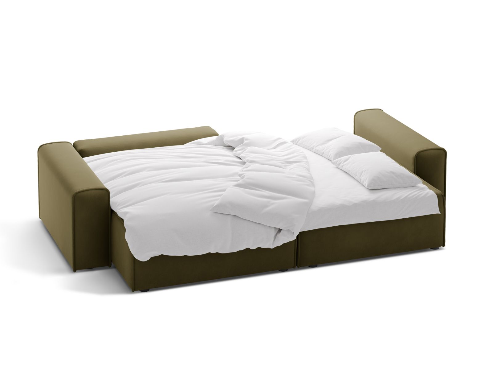 Stylisches 3-Sitzer Ecksofa Victor in Moss Green Melange-Paris, bietet eine komfortable Schlaffunktion und praktischen Stauraum.