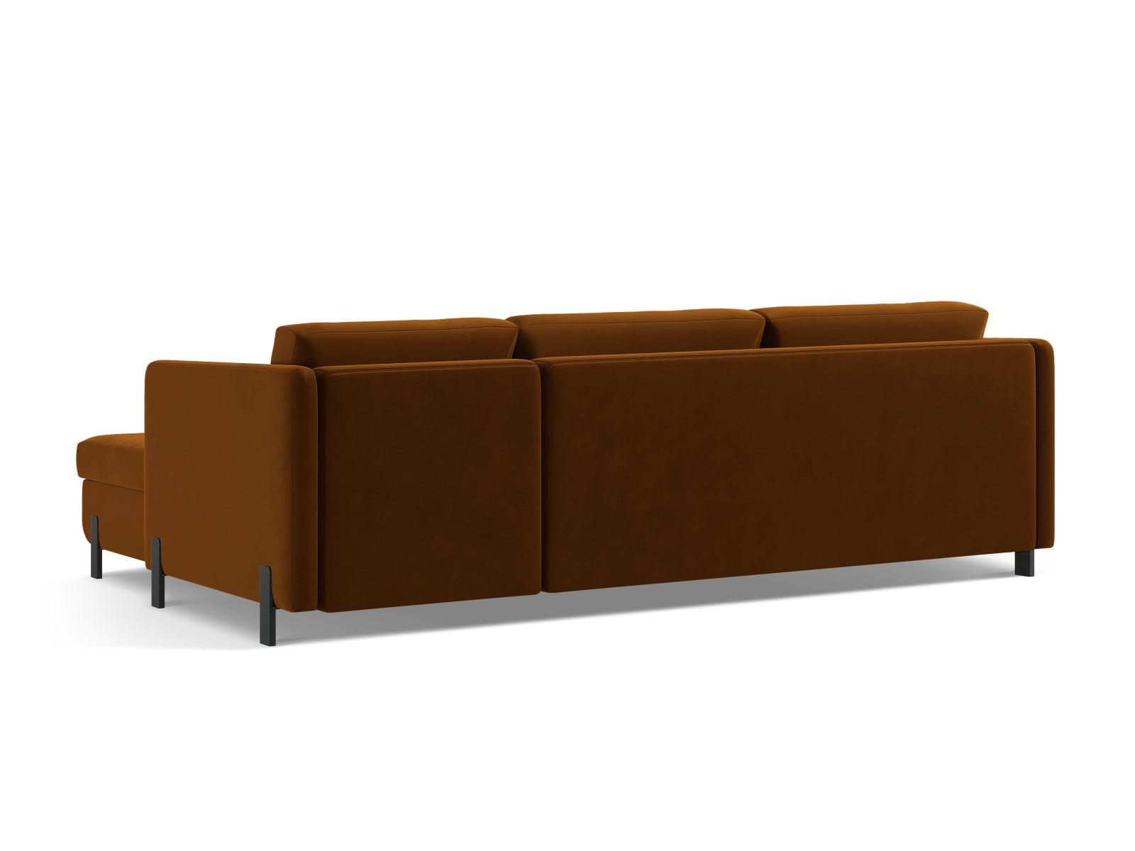 Elegantes linksseitiges Ecksofa in Velours, 4-Sitzer mit Schlafoption und Stauraum, ideal für gemütliche Abende und stilvolle Wohnräume.