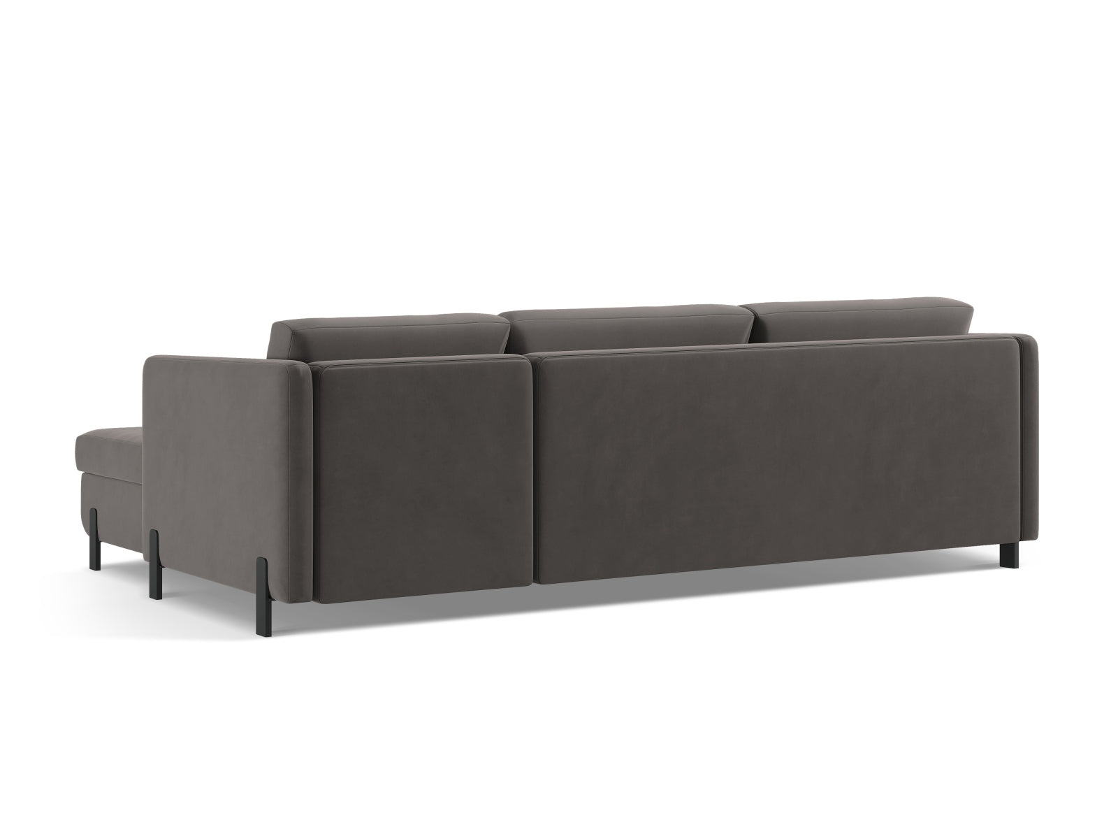 Stylisches linksseitiges Ecksofa Gloria Velour in Grau, ideal für Schlafbedarf und mit praktischem Stauraum für mehr Ordnung.