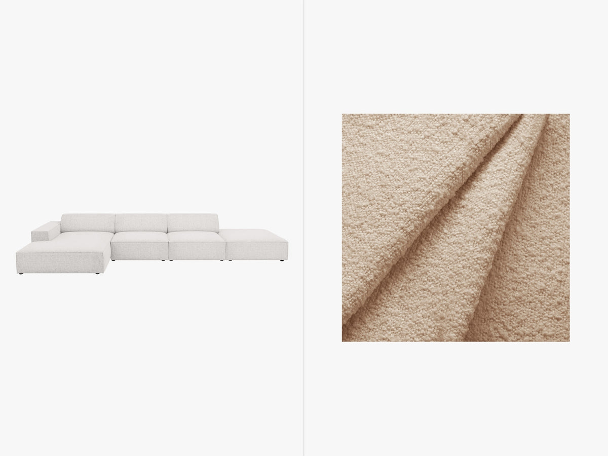 Jodie Boucle modulares Ecksofa links 5 Sitzer in Beige-Baloo präsentiert im Onlineshop von KAQTU Design AG. L-Sofa links ist von Micadoni