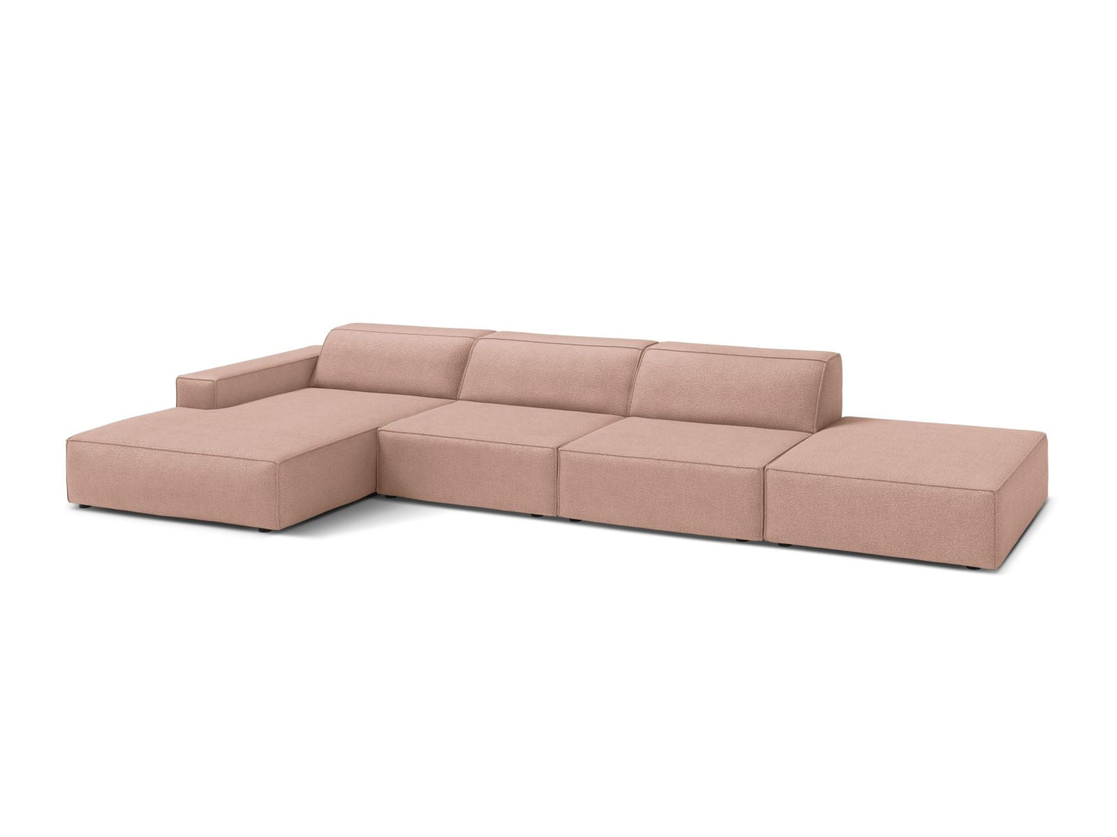 Elegantes Jodie Boucle Ecksofa links in sanftem Powder Pink, ideal für stilvolle Wohnräume. Modulares Design für individuelle Anpassung.