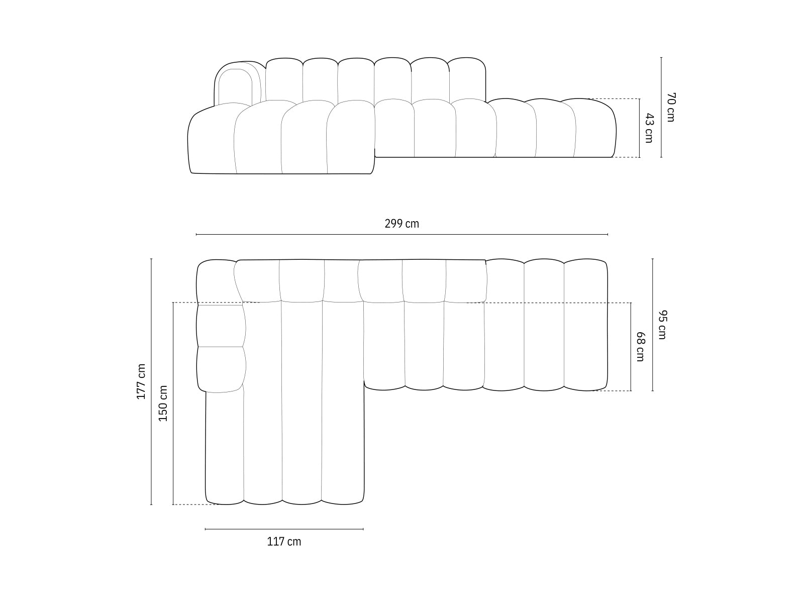 Lupine Modulares Ecksofa open links 5 Sitzer in Grey präsentiert im Onlineshop von KAQTU Design AG. L-Sofa links ist von Micadoni